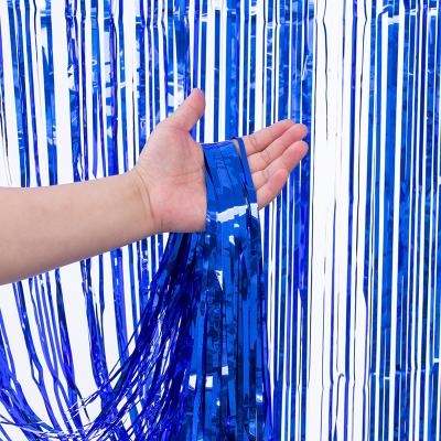 China 1*2m Blue Fringe Backdrop Metallic Tinsel Foil Fringe Curtains for sale