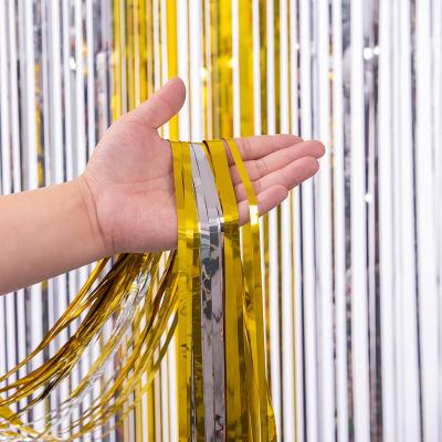 China Gold Silver Tinsel Curtain Backdrop 1x1m 1x2m Party Tassel Curtain for sale
