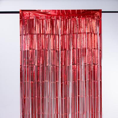 China 100cm 200cm Fringe Decor Laser Rain Curtain Red Iridescent Foil Curtain for sale