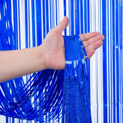 China 3x3m Metallic Foil Fringe Curtain 300cm Blue Tinsel Curtain Custom for sale