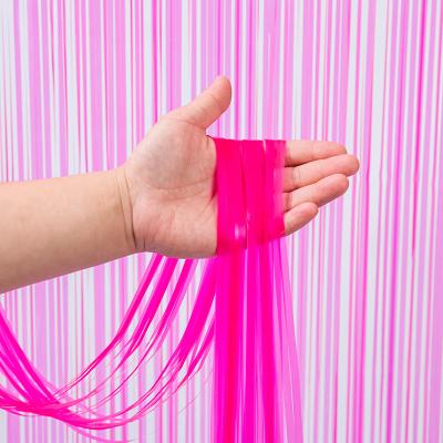 China Macaron Pink Tinsel Backdrop PET Pink Foil Curtain Fringe Decor for sale