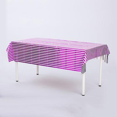 China Rose Stripped Disposable Party Tablecloth 6ft 8ft Purple Disposable Tablecloth for sale