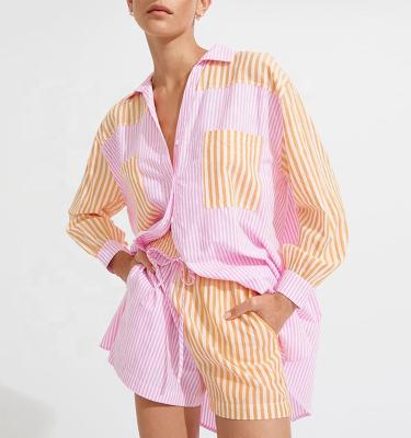 China Wholesale Latest Design Breathable Beach Shirt Cotton Poplin Stripe Casual Shirt And Shorts Shorts for sale