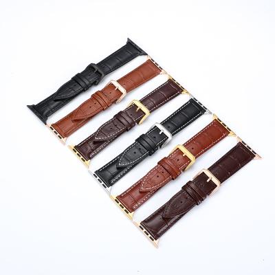 China Apple Series Eco-Friendly Watch Strap Stainless Steel Pin Buckle Leather Style 38/40/41mm 42/44/45mm Replacement Strap for sale