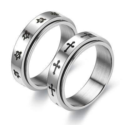 China Never Allergic And Lose To Fade Spinner Worry Spinning Ring Tortoise Steel Cross Worry Spinner Ring Unisex Finger Ring Stainless for sale