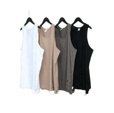 China Wholesale Men's Distressed Anti-pilling Distressed Hip Streetwear Shirts Vest Sports Gym 100% Casual Sleeveless Tank Top By Hop for sale