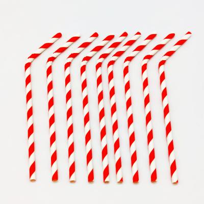 China Eco-friendly Disposable Red Color Biodegradable Stripe Bendable Paper Straw, Flexible Paper Straw, Paper Curve Straws for sale