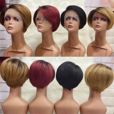 China Pixie Cut Wig T1B/30 Curly Bob Short Pixie Cut Lace Hair Wig Pixie Cut Bleached Knots Lace Front T-Part Pixie Wig for sale