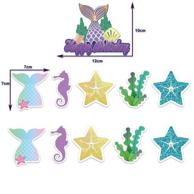 China Cake Mermaid Theme Birthday Party Supplies Amazing Mermaid Cupcake Toppers Paper Cake Sea-Domestic Cake Inserts Party Cake Decorations for sale