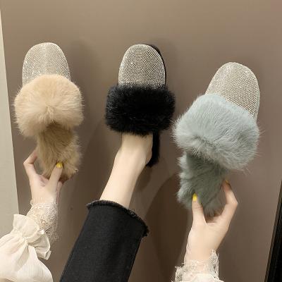 China Recyclable Korean Outdoor Warm Women's Winter Fashion Style Faux Fur Soft Slipper for sale