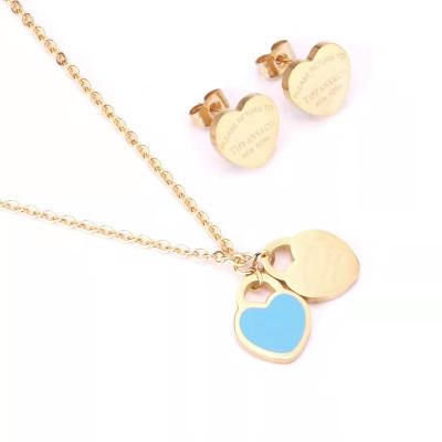 China High Quality Stainless Steel Earring Necklace Heart Shape Fashion Style High Quality Letter Nickel Free Material Women Earring Jewelry for sale