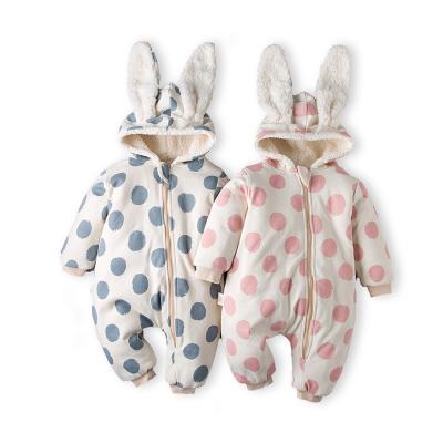 China Warm Rabbit 3D Hooded Long Sleeve Big Ear Romper Newborn Baby Clothes Baby Jumpsuit for sale
