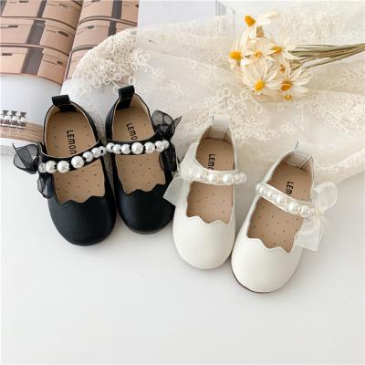 China Other the new fall 2021 children's casual leather shoes soft bottom trend for girls side bead embellished bow single shoe for sale