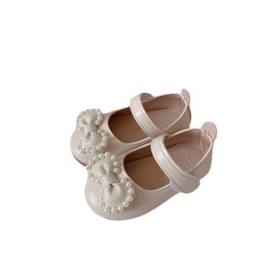 China Other news 2021 fall girls casual soft soles fashion pearl embellished to bow single shoe kids cute leather shoes for sale