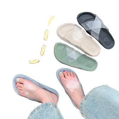 China 2021 Korean Fashion Thick-soled Jelly Summer Women's Edition Wear Beach Anti-slippery Transparent Cross Shoes for sale