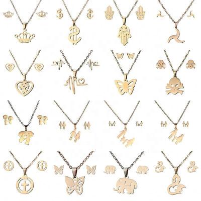 China FASHIONABLE Muslim Middle East Wedding Gift Stainless Steel 18K Gold Plated Religious Allah Pendant Necklace and Earring Jewelry Set for sale