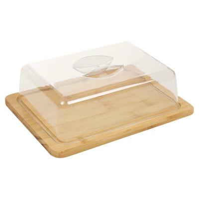 China Sustainable Bamboo Rectangle Cheese Board Acrylic Cover Serving Storage Platter Tray Wooden Server for sale