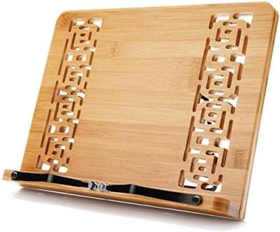 China Sustainable Multifunctional Large Size Bamboo Book Stand Cookbook Holder Reading Desk with 5 Adjustable Height for sale