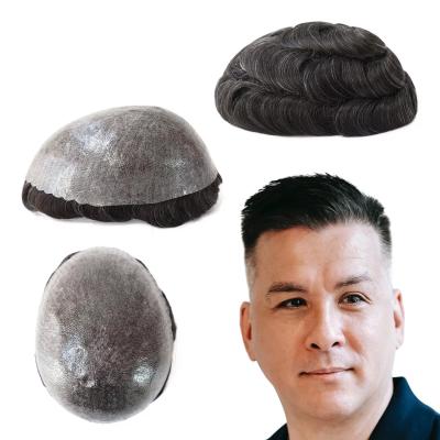 China Toupee for Men Human Hair Replacement System 08mm Thin Skin Hairpieces #1B10 for sale