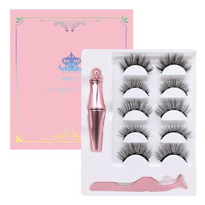 China Easy To Wear 3d Wholesale 6 Mink Lashes And Eyeliner Kit 5 Pairs Magnet Eyelash Private Label Magnetic Lashes And Liner for sale