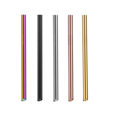 China Sustainable Reusable Bevel Cut Stainless Steel Bubble Tea Boba Pointed Diagonal Straws 12*215mm for sale