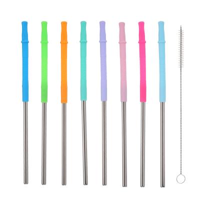 China Viable Length Straw With Silicone Tips 304 Stainless Steel Reusable Foldable Adjustable for sale