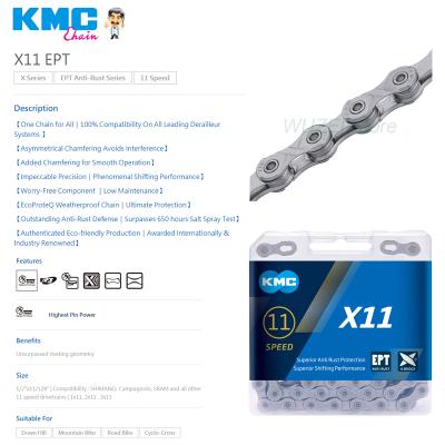 China Wholesale 116L/118L MTB Speed Bicycle Chain MTB Road KMC 8/9/10/11 EPT Bike Chain KMC 8/9/10/11 EPT Series for sale