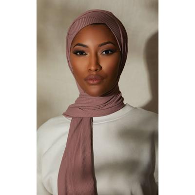 China Fashion customized high quality rib knit hat set for women muslim underscarf and shawls for sale