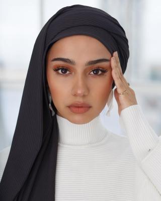 China Fashion High Quality Custom Size Ribbed Tank Top Hijab Knitted Scarf Sweatshirt Breathable Simple Muslim Ribbed Hijab for sale