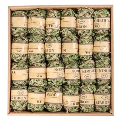 China 24PCS Decoration Natural Jute Twine Ribbon with Artificial Green Leaves for Wedding Garden for sale