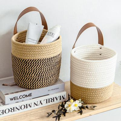 China Sustainable Eco-Friendly Baby Use Natural Basket Kids Cotton Rope Woven Storage Basket With Handle for sale