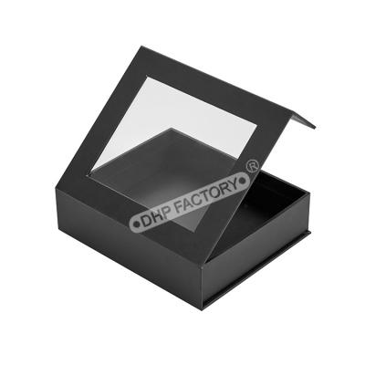 China Black Matte Magnetic Rigid Box Premium Packaging For Clothes With PVC Window for sale