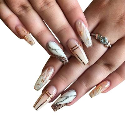 China Customized French Marble Coffin False Nails With Press On Nails Target for sale
