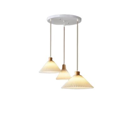 China Suspended Nordic Japanese Restaurant Bar Bedside Pleated Fabric Track Displacement Chandelier Balcony Pastoral Retro Log Lamps for sale
