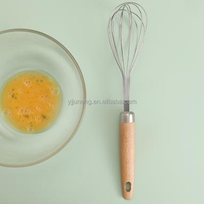 China Sustainable Kitchen Gadgets Stainless Steel Egg Beater With Wooden Handle Mixer for sale
