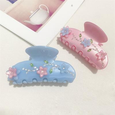 China Claw Hair Acetate Flower Rhinestone Color Shark French Clip Flower Central Institute of Statistics Flower Barrette European and American Style Temperament Clip for sale