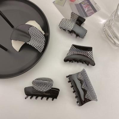 China Retro European and American style French Korean black plaid shell color square hair shark hair claw acrylic hair accessory for women for sale