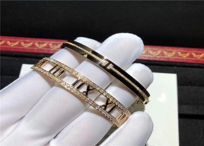 China Fashion 18K Gold Diamond Bracelet , Medium Size Tif fany T Two Hinged Bangle for sale