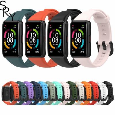 China TPU SRY Black Buckle Smart Bracelet Wristband For Huawei Band 6 PRO Honor Band 6 Pure Color Sport 6nfc TPU Watch Strap for sale