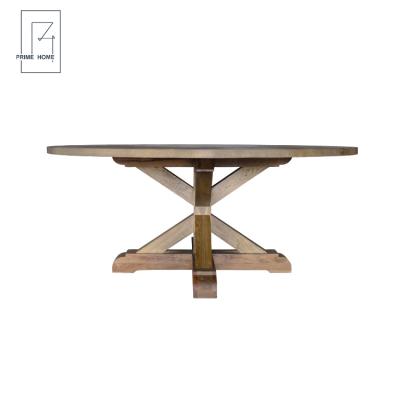 China (Other) French Provincial Adjustable Oak Wood Round Dining Table With X Base for sale