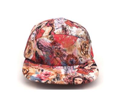China 5 Panel Brim Camper Hat COMMON Clean Camp Customer Flat Design Logo 5 Panel Floral Cotton Sport Hat With Printing for sale