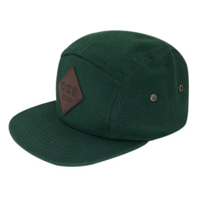 China Wholesale 5 Panel Custom Hat Cotton Camper OEM COMMON Outdoor Rise 5 Panel Hat Premium Design Your PU Leather Patch Logo Camp Hat for sale