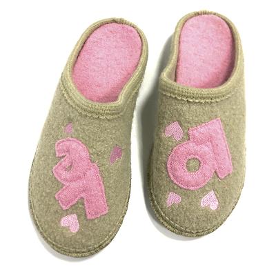 China CUSHIONING OEM ODM embroidery love logo high quality custom boild wool slipper for adults for sale
