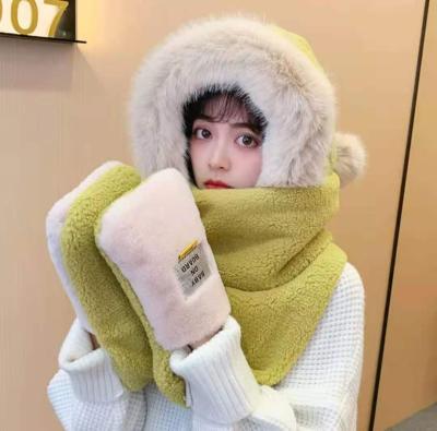 China COMMON Winter Novelty Hat Plush Warm Scarf Gloves Set Casual Windproof Fleece Covers Three Piece Accessories for sale