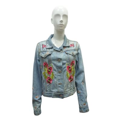China High Quality Floral Embroidered Soft Denim Jacket Girls Kids Casual Soft Long Sleeve Baby Jacket Breathable for sale