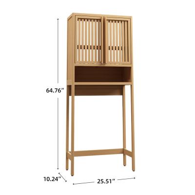 China Chinese Bamboo Over-The-Toilet Storage Cabinet Bathroom Organizer with Shelf and Cupboard 25.51*10.24*64.76 for sale