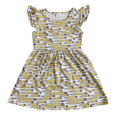 China Girl Floating Sleeve Dress Breathable Baby Back To School Pencil Print Dress for sale