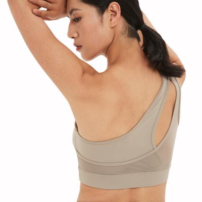 China New Design S-3XL One Shoulder Sports Bras Women Breathable Lift Up Workout Gym Tops Shockproof Quick Dry Wireless Bra Plus Size for sale