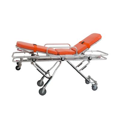 China Aluminum alloy& Multifunctional Adjustable Cushion Fold Ambulance Foam Automatic Stretcher for sale