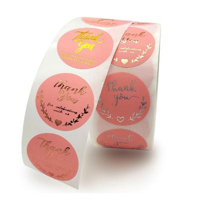 China Amazon Hot Selling Gold Foil Waterproof Vinyl Sticker Adhesive Waterproof Sticker Print Waterproof Kiss Cut Roll Circle Custom Custom Thank You Stickers for sale